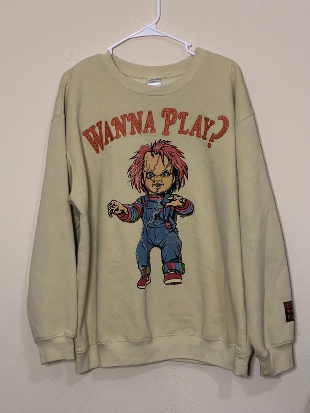 Chucky Child's Play Large Women's Men's Unisex Doll Sweatshirt Beige Graphic